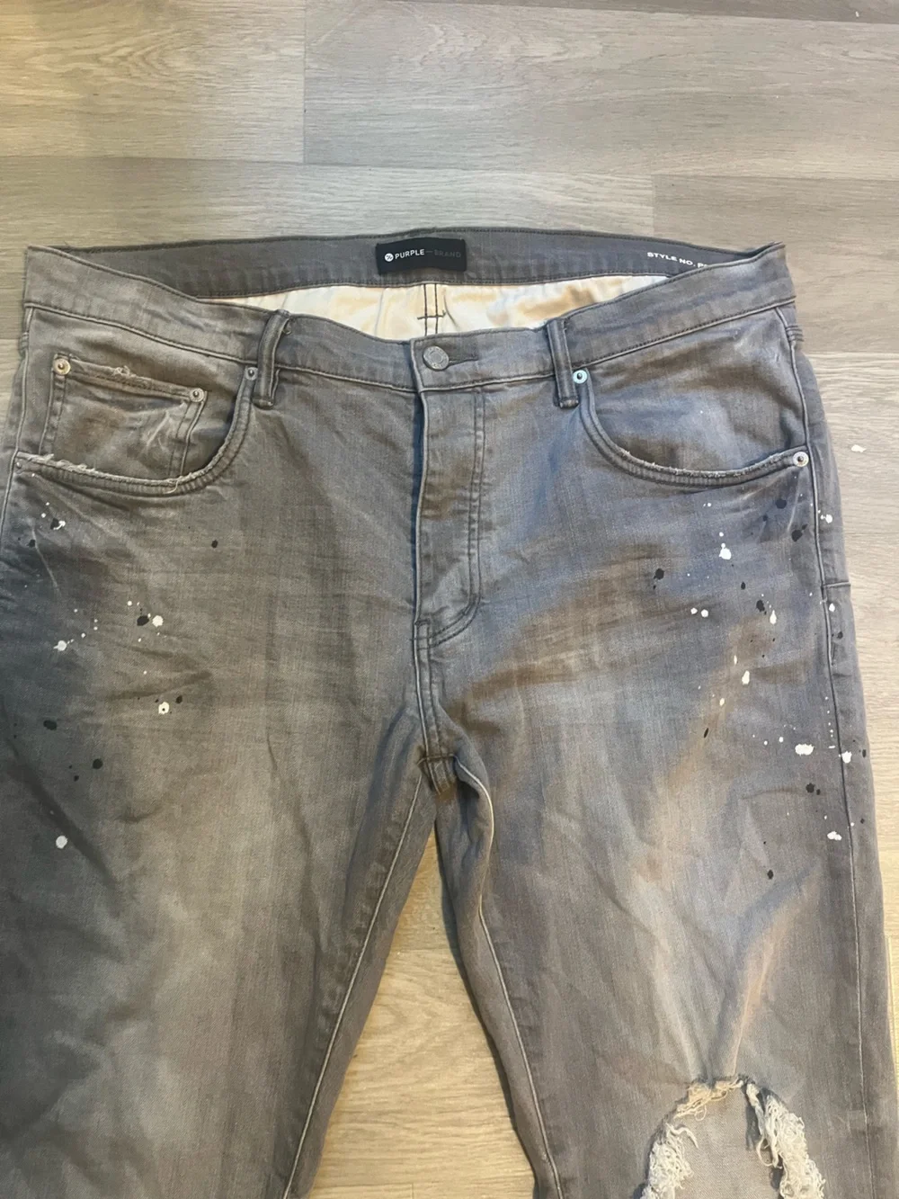 Men's Purple Brand Slim Straight Distressed Paint-Splatter‎ Jeans - Gray